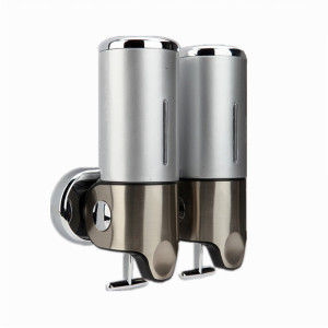 Silver 500ml*2 Stainless Steel+ABS Plastic Wall-Mountained Liquid Soap Dispenser