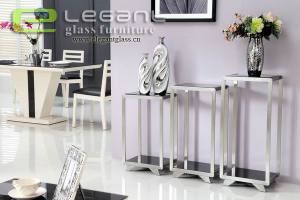 Stair-Step Stainless Steel Console Table with Glass Top